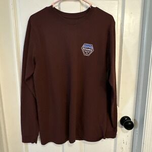Patagonia T Shirt Fitz Roy Logo‎ Long Sleeve California Burgundy Size Medium